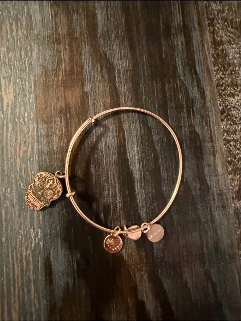 Gold Tone Women's Skull Charm Bangle Bracelet